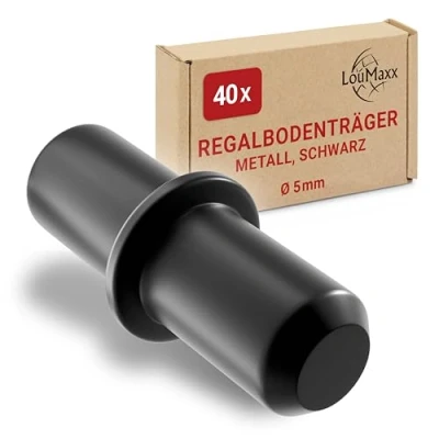 Abbildung von LouMaxx Bodenträger 5mm 40 Stück in Schwarz Einlegeboden Halter Regalstifte für Einlegeböden Regalbodenträger aus massivem Stahl