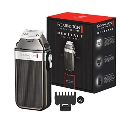 Abbildung von Remington Barttrimmer Herren Heritage Retro Design (hochwertige Edelstahlklingen, USB Ladefunktion, 8 Aufsteckkämme (1.5 15mm), Netz /Akkubetrieb) Haarschneidemaschine, Bartschneider MB9100, Grau