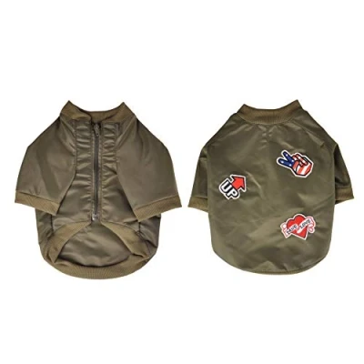 Abbildung von dynamic24 Hundejacke, Design Hunde Jacke Bomberjacke Khaki Hundebekleidung Hundejacke