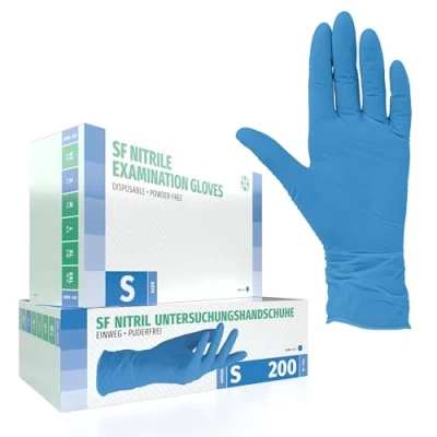 Abbildung von SF Nitrilhandschuhe S Blau 200 Stück Einweghandschuhe, Einmalhandschuhe, Medizinische Handschuhe, Puderfrei, Latexfrei, Handschuhe Einweg zum Kochen, Putzen, für Medizin, Küche, Kosmetik, Haushalt