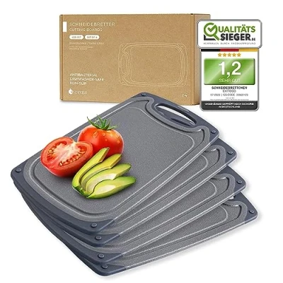 Abbildung von Exitoso Schneidebrett 4er Set spülmaschinenfest mit Saftrille, Kunststoff, (4 St), Brotzeitbrett Frühstücksbrettchen Brot Obst Steak rutschfest