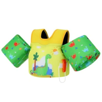 Abbildung von MoKo Kleinkind Schwimmflügel für Kinder, Schwimmjacke Kleinkinder 20 50 lbs, Wasserflügel mit Notfallpfeife, Niedliche Schwimm Trainingsweste Schwimmbad, Gelblich Grüner Dinosaurier