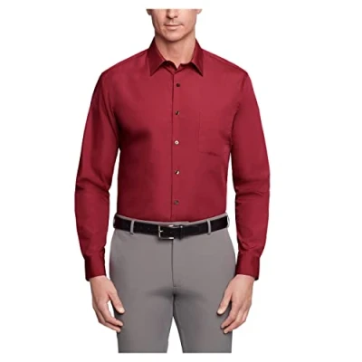Abbildung von Van Heusen Herren Popeline, Normale Passform, Fester Spitzkragen Klassisches Hemd, Magenta, 39 cm Hals 86 89 Ärmel