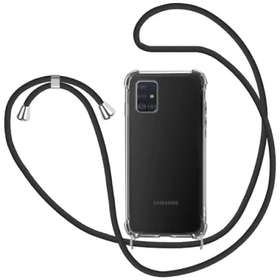Abbildung von MICASE Handykette Hülle für Samsung Galaxy A51, Necklace mit Kordel Transparent Silikon Handyhülle zum Umhängen Schutzhülle Band in Schwarz