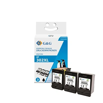 Abbildung von G&amp;G Druckerpatronen Set kompatibel mit 3 x HP 302XL / F6U68AE ECO Saver 1x Adapter + 3X XL Tintentanks schwarz für Envy 4511 4520 DeskJet 3630 3636 1110 3631 OfficeJet 3830 3831