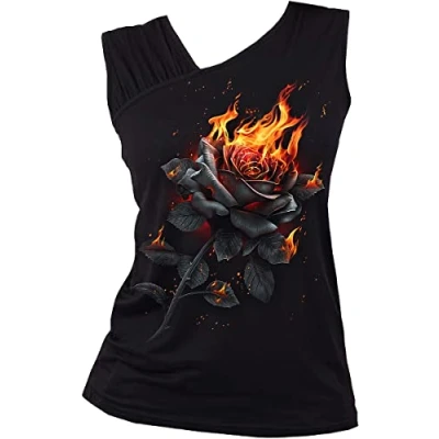 Abbildung von Spiral Flaming Rose Frauen Top schwarz M 95% Viskose, 5% Elasthan Everyday Goth, Gothic, Rockwear