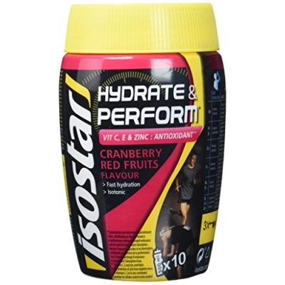 Abbildung von Isostar Hydrate &amp; Perform: 400 g isotonisches Elektrolytgetränk Elektrolytlösung zur Unterstützung der sportlichen Leistungsfähigkeit Red Fruits