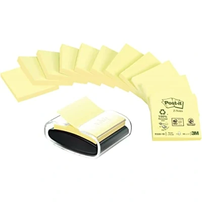 Abbildung von Umweltfreundliche Haftnotizen POST IT Z Notes (C2014Y12 1), 76x76mm, 12x100 Blatt, gelb + GRATIS Spender 1 STK