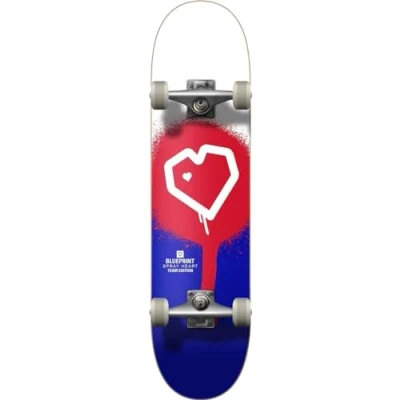 Abbildung von Blueprint Spray Heart V2 Skateboard Komplettboard, Farbe:Rot/Blau, Größe:7.75&#039;