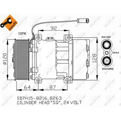 Abbildung von NRF EASY FIT 32709 Kompressor SD7H15 24 PAG 46 mit Kompressoröl, Dichtring