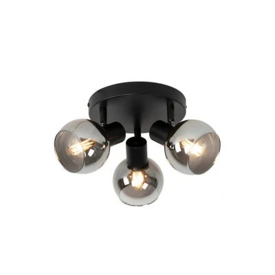 Abbildung von Qazqa LED Aufbaustrahler Vidro, ohne Leuchtmittel, E14, Schwarz, Art Deco, Glas, 3 flammig