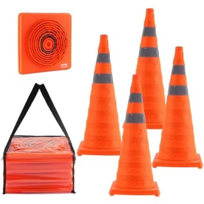 Abbildung von VEVOR Sicherheitskegel Verkehrshütchen, 4 Stk. Zusammenklappbare Verkehrskegel, Baukegel mit Reflektierenden Kragen, Warnkegel Aufbewahrungstasche, Geeignet für Verkehrskontrolle, Parkplätze