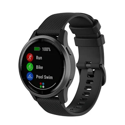 Abbildung von Yikamosi Kompatibel mit Garmin Vivoactive 4 Armband,22MM Schnellverschluss Weiches Silikon rostfreiem Metallverschluss Ersatzbänder für 4/Garmin Venu 2,Schwarz