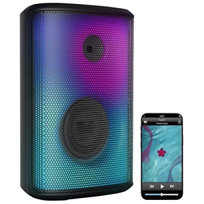Abbildung von auvisio Partybox: Mobile Outdoor PA Partyanlage &amp; Bluetooth Boombox, Lichteffekte, 200W (Musikbox, Box Bluetooth, Sprachverstärker)