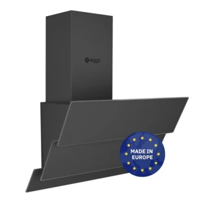Abbildung von Wiggo Dunstabzugshaube 60cm kopffrei I Abluft Umluft Dunstabzug 300m3/h LED Touch Display 3 Stufen Schräghaube inkl. Fettfilter &amp; 2x Kohlefilter Abzugshaube mit teiliger Glasfront grau