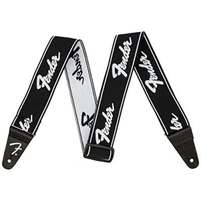Abbildung von Fender WeighLess Running Logo Gitarrengurt 5,1 cm, Schwarz/Weiß