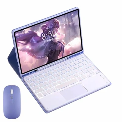 Abbildung von GUPENAA Tastatur Hülle für iPad Pro 13 Zoll (M4, 2024) mit Touchpad, 7 Farbige Beleuchtung, Magnetische Abnehmbare Kabellose Bluetooth Maus,Lila
