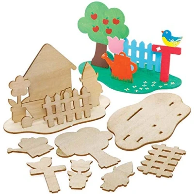 Abbildung von Baker Ross FE518 Bastelset „Im Garten“ aus Holz, Holzbastel Bausätze für Kinder, Kunst und Handwerksprojekte, 4 Stück