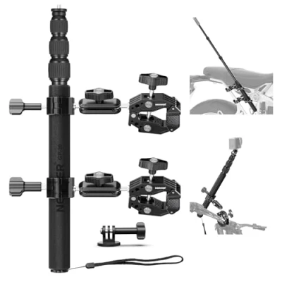 Abbildung von NEEWER Motorrad Kamera Halterung Set, unsichtbarer Selfie Stick für Fahrrad Lenker mit 2 Kugelköpfen, Super Clamps, Action Adapter, kompatibel GoPro Insta360 DJI AKASO Kameras, GP 30