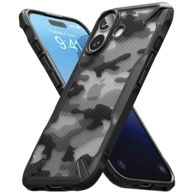 Abbildung von Ringke Fusion X Case Kompatibel mit iPhone 16 Plus Hülle, [Robuste Schutz] Tarnmuster Design Robuster Bumper Stoßfest Anti Kratzer Fortschrittlicher Schutz Handyhülle Camo Black
