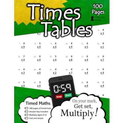 Abbildung von Times Tables: 100 Practice Pages Timed Tests Multiplication Math Drills KS2 Workbook (Ages 7 11)