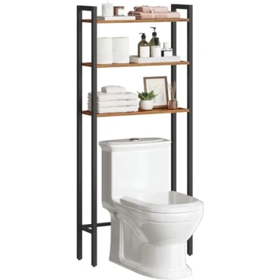 Abbildung von HOOBRO Toilettenregal, 3 stöckiges Badregal, Badezimmerregal, Multifunktional, Platzsparend, Vintagebraun schwarz EBF41TS01