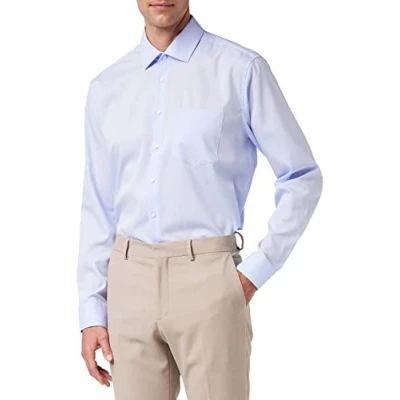 Abbildung von Seidensticker Herren Business Hemd Regular Fit Bügelfrei Kent Kragen Langarm 100% Baumwolle