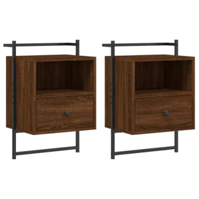 Abbildung von vidaXL Wand Nachttisch 2 STK., Schwebend Nachtschrank mit viel Stauraum, Wandmontage Nachtkommode Nachtkonsole, Wandregal Schlafzimmer, Braun Eiche Holzwerkstoff
