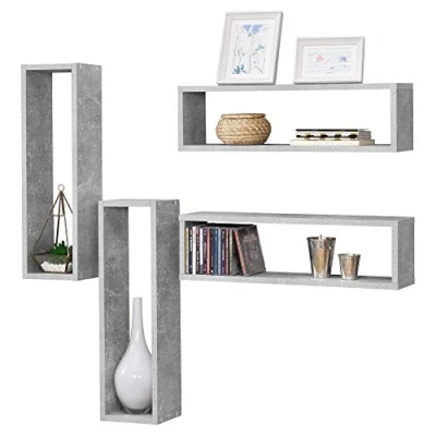 Abbildung von en.casa Wandregal, »Fagernes« Wandablage 4 teilig Schweberegal Wandboard Betonfarben