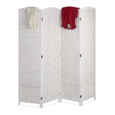 Abbildung von Relaxdays Paravent Raumteiler, HxB: 170 x 160 cm, Faltbarer Raumtrenner, 4 teiliger Sichtschutz, Holz &amp; Papierseil, weiß