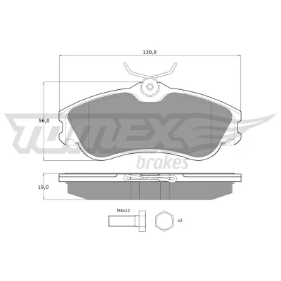 Abbildung von TOMEX brakes TX 11 121 Bremsbelagsatz Vorderachse nicht für Verschleißwarnanzeiger vorbereitet mit Bremssattelschrauben PEUGEOT: 206 Schrägheck