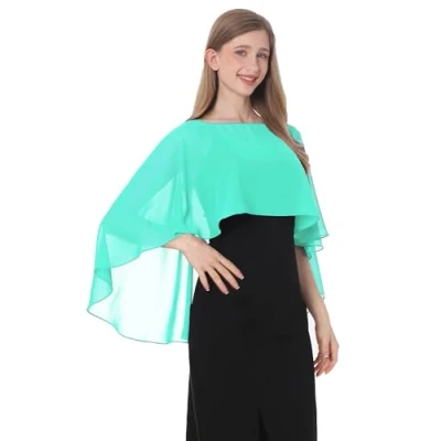 Abbildung von Baoqiya Chiffon Capelets für Frauen, weiche Schals und Wraps Abendkleider, Brautjungfern, Hochzeit, durchsichtiger Umhang, Aqua, Einheitsgröße