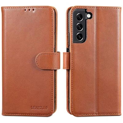 Abbildung von LENSUN Echtleder Hülle für Samsung Galaxy S22 Plus, Handyhülle [Echtes Leder][Magnetverschluss][RFID Schutz] Handytasche Lederhülle Plus 5G Braun