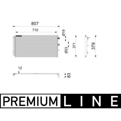 Abbildung von MAHLE ORIGINAL AC 1211 000P Klimakondensator ohne Dichtung mit Stehbolzen, Trockner 17mm 12,85mm 708mm FORD: Focus Mk4 Schrägheck