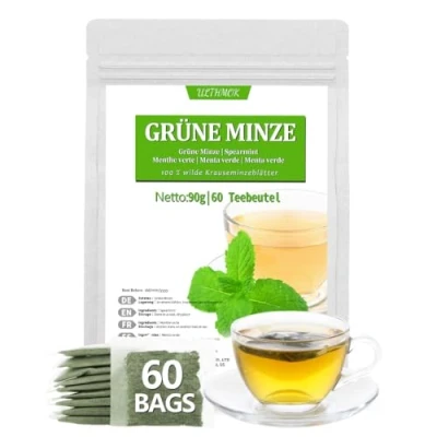 Abbildung von Premium Spearmint 60 Teebeutel,Grüne Minze hergestellt aus 100% natürlicher Spearmint, koffeinfrei und ohne Zusatzstoffe