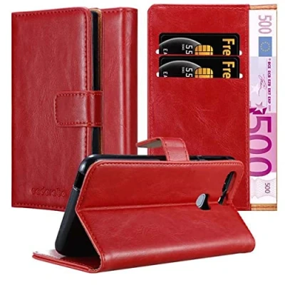 Abbildung von Cadorabo Hülle kompatibel mit Huawei P9 Plus aus Premium Kunst Leder Flip Klappbare Stoßfeste Magnetische [Standfunktion] [Kartenfächern] Cover für Tasche in Rot