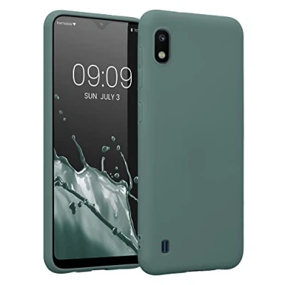 Abbildung von kwmobile Hülle kompatibel mit Samsung Galaxy A10 weiches TPU Silikon Case Cover geeignet für kabelloses Laden Blaugrün