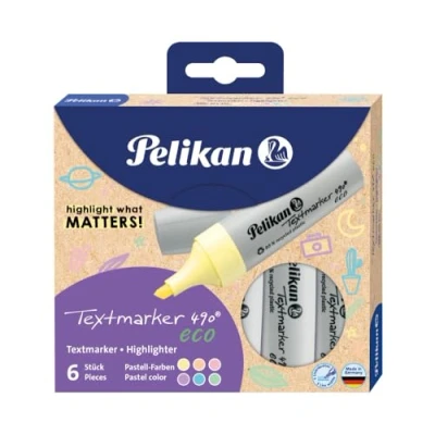 Abbildung von Pelikan Textmarker 490 eco, Pastell farbig sortiert, 6 Stück im Etui