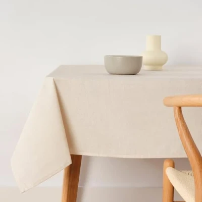 Abbildung von Belum Tischdecke, schmutzabweisend, Größe 140 x cm, extraweich, Hellbeige, 100, Stoff 100% Bio Baumwolle, einfarbig