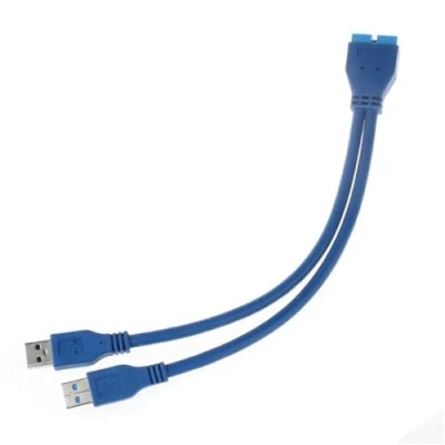Abbildung von JSER Adapterkabel mit 2 USB 3.0 A Stecker auf 20 poligen Motherboard Stecker.