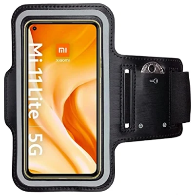 Abbildung von CoverKingz Sportarmband für Xiaomi 11 Lite 5G NE/Mi Armtasche mit Schlüsselfach Oberarm Halterung Sport Laufarmband Handy Armband Schwarz