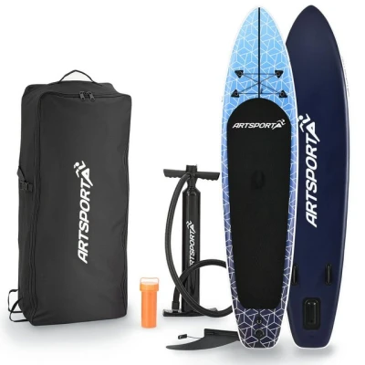 Abbildung von ArtSport Stand Up Paddling Board Set Deep Ocean aufblasbar 320 cm 150 kg Fußleine, Pumpe, Paddel, Tasche &amp; Zubehör SUP Standup Paddle