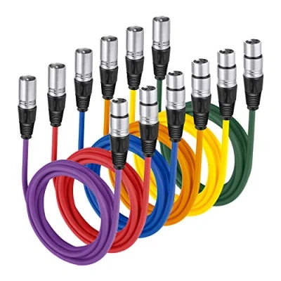 Abbildung von Neewer® 6er Pack 6.5FT / 2M XLR Stecker auf Buchse Farbe Mikrofonkabel Gummi versiegelte Verbindungskabel Kabel Ausgewogene Schlangen (Grün, Blau, Lila, Rot, Gelb und Orange)