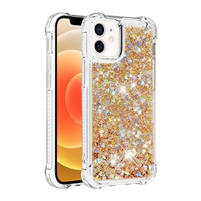 Abbildung von KBIKO zxl Handyhülle iPhone 12 Glitzer, Hülle 12, Flüssig Treibsand Mädchen Frauen Glitter Quicksand Weich TPU Bumper Silikon Schutzhülle für 12.Gold YBL