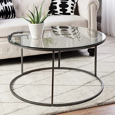 Abbildung von en.casa Couchtisch, »Kolari« Wohnzimmertisch 45xØ80cm rund Metall Klarglas