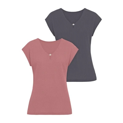 Abbildung von Lascana 2 PACK Tshirt basic, Damen, Größe: 44/46, Beere navy