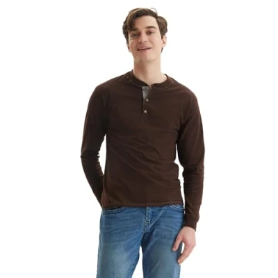 Abbildung von Hanes Herren T Shirts, BeefyT Henley Baumwolle Langarmshirts, Dunkle Trüffel, XL