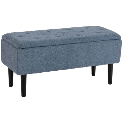 Abbildung von HOMCOM Sitzbank mit Stauraum, Bettbank, Polsterbank Klappdeckel, Samtoptik, Truhenbank, für Wohnzimmer, Schlafzimmer, Blau, 95 x 38 45 cm