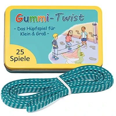 Abbildung von GLÜCKSWOLKE Hüpfspielzeug Gummitwist + Buch mit 25 Spiele I Outdoor Spielzeug draußen, (Hüpfgummi, Gartenspiele), für Kinder ab 6, 7, 8, 9, 10 Jahre Gummi Twist Junge &amp; Mädchen