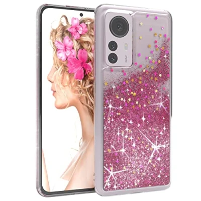 Abbildung von EAZY CASE Hülle kompatibel mit Xiaomi 12 Pro Schutzhülle Flüssig Glitzer, Handyhülle, Schutzhülle, Back Cover Glitter Flüssigkeit, TPU/Silikon, Transparent/Durchsichtig, Pink